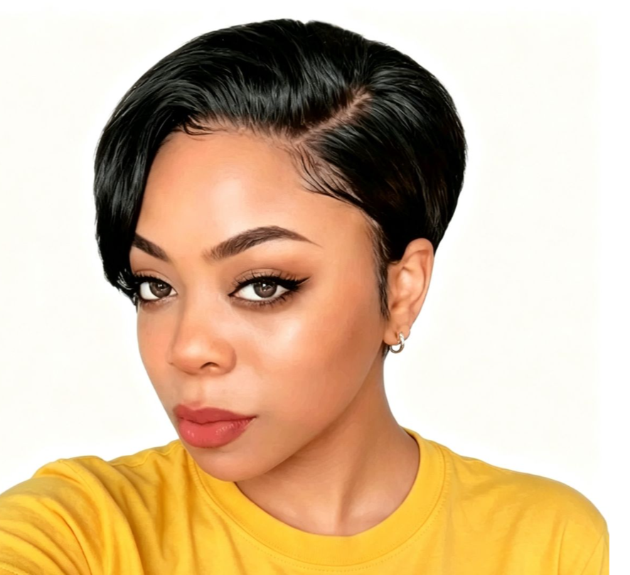 Geebuy Glueless Straight Hair Wear and Go Pixie Cut Wig bob with Side Way