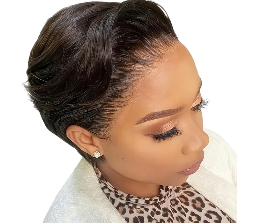 Lace Full Frontal Brazilian Pixie Cut Wig -13x4 Human Hair Wig Black IN BLACK IN 100% Virgin Human Hair,Straight Bob Pixie Cut Full Frontal Wigs for Women,Natural Black Color,Free Part Design